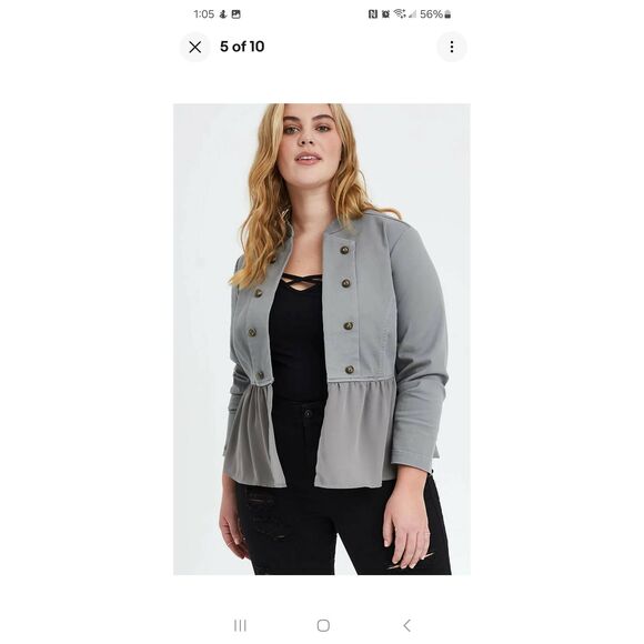 New Torrid Twill Chiffon Mix Military Peplum Jacket - Picture 2 of 12